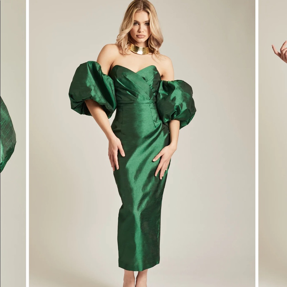 Emerald green puff sleeve Dress